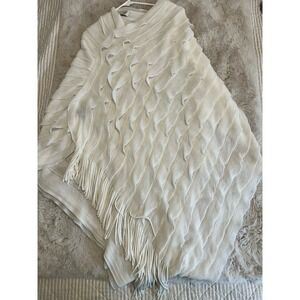 Colleen Lopez Women's  White Poncho Knit‎ Hooded Cardigan Sweater Size One Size